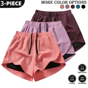 Women’s Summer Shorts 3-Piece Set — Fashionable, versatile outdoor casual athletic shorts with a faux two-piece design