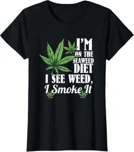 Marijuana Shirts Funny Weed Stoner See Weed Smoke It T-Shirt Slogan Tees Casual Black Breathable Classic Cotton Fabric Menswear Soft Top Comfy Day Vibe Streetwear Crewneck Shortsleeve Tshirt Tropical