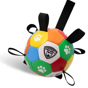 Maccabi Pro Ball Pets Interactive Dog Soccer Ball 6" with Straps & Grab Tabs Floats on Water Fetch & Training Toy for Small/Medium Dogs Herding Breeds Waterproof Non-Toxic