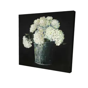 360 Stand 8x8 in. Black High Def Botanical Wall Art Print - White Hydrangea Flowers, Artistic Nature Decoration, Ideal Bedroom Wall Display Home Decor Gift