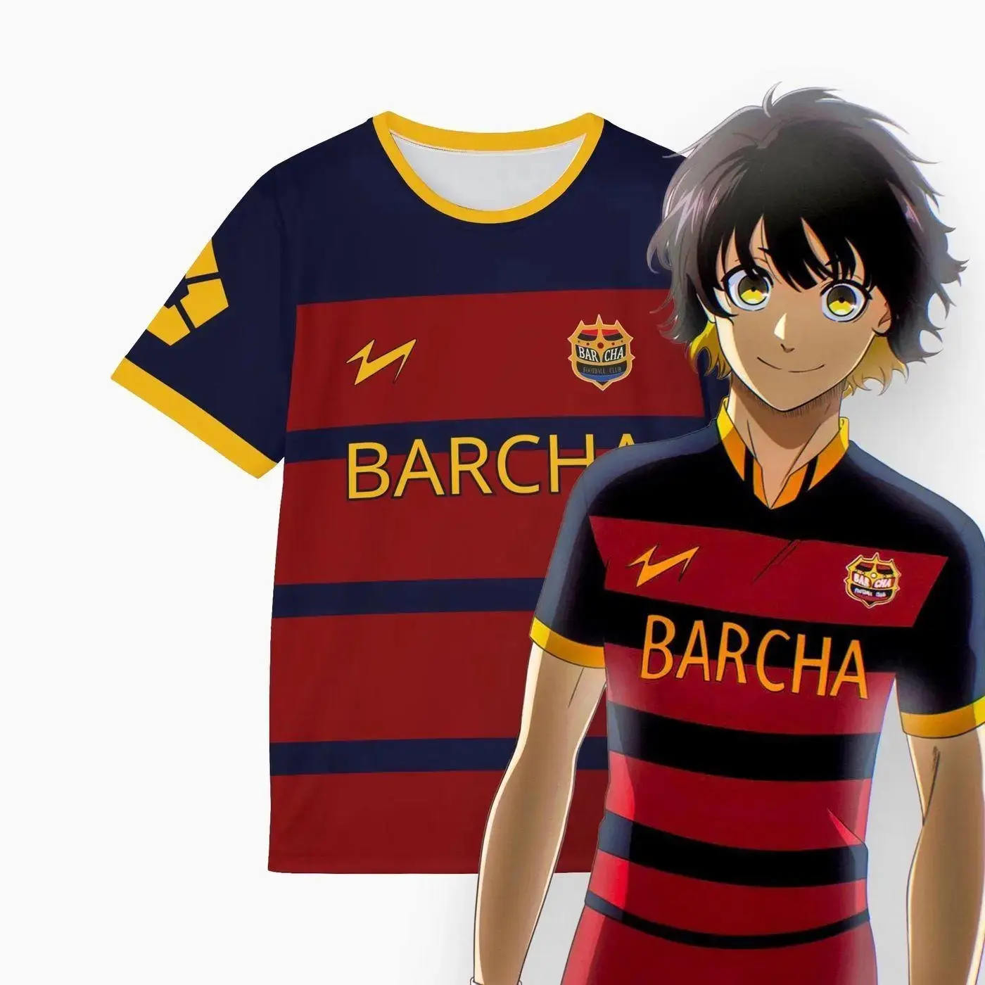 Blue Lock Meguru Bachira FC Barcha Anime Cosplay Jersey T-Shirt | Premium Breathable Quick-Dry Graphic Tee | High-Definition Sublimation Print Football Shirt Gift for Manga Fans