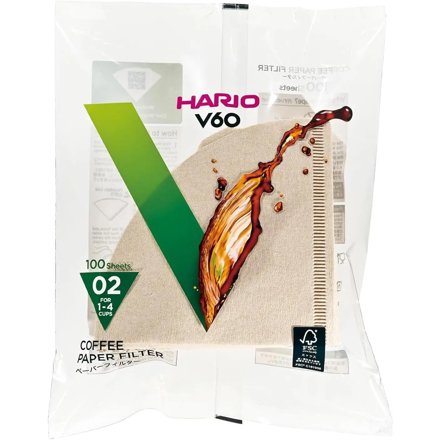 V60 Paper Coffee Filter, Size 02, Natural, 100ct