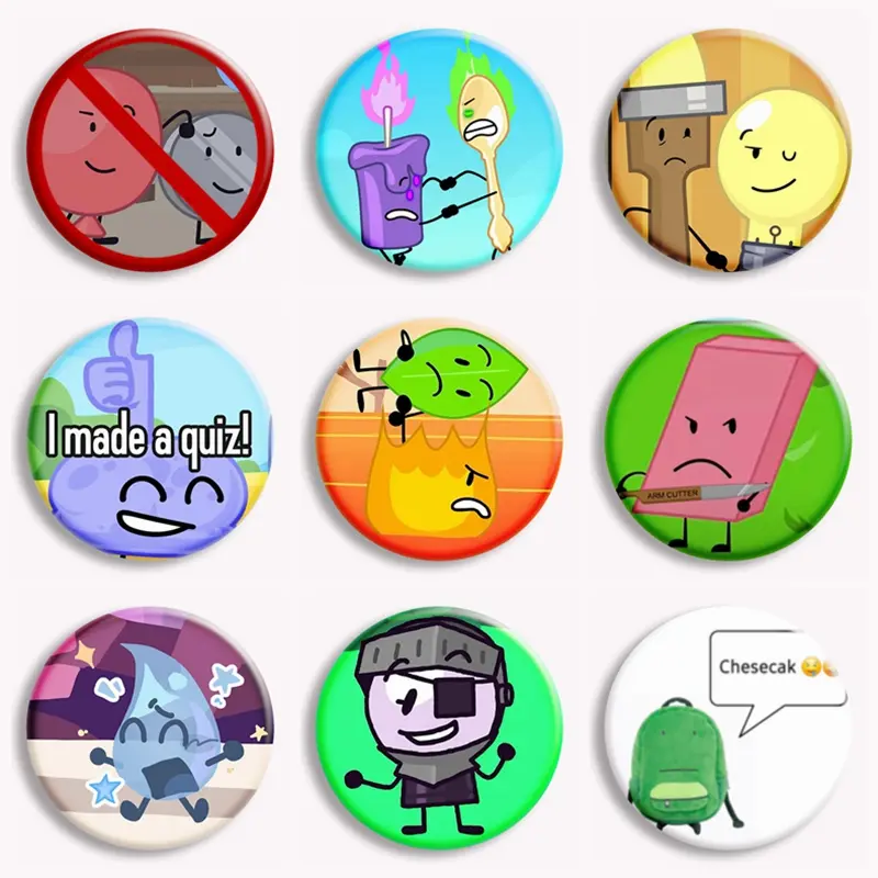 Inanimate Insanity Lightbulb Baseball Anime Button Pin BFDI Knife Fantube Cartoon Meme Brooch Badge Bag Decor Kids Gifts