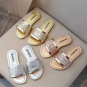 Hey Little Princesses! Cute Sparkling Rhinestone Slide Sandals - Princess Style, Breathable & Soft Upper | Glitter Pink/White/Gold for Christmas Parties & Festive Outdoor Fun! #ChristmasKidsWear #PrincessRhinestoneShoes #HolidaySlideSandals