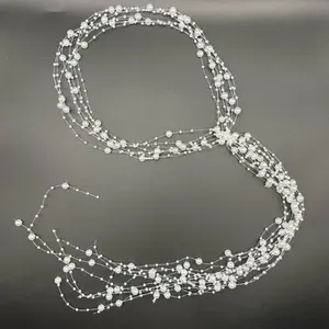 Bride's Wedding Bohemian Romantic Retro Hair Accessory Light Luxury Elegant Multi-Layer Irregular Pearl Headband Beaded White Chains