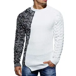 PASLTER Men's Pullover Sweater Winter Ribbed Knitted Color Block Comfort Stylish Twisted Long Sleeve Sweaters Knitwear Menswear