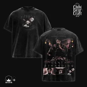 Death Stranding Graphic Shirt Cliff Unger Mads Mikkelsen Vintage Washed Oversized T-Shirt BB Doll Sci-Fi Hoodie Cinematic Panels Edgy Streetwear Y2K Merch Tee Gift For Game Fan Clothes