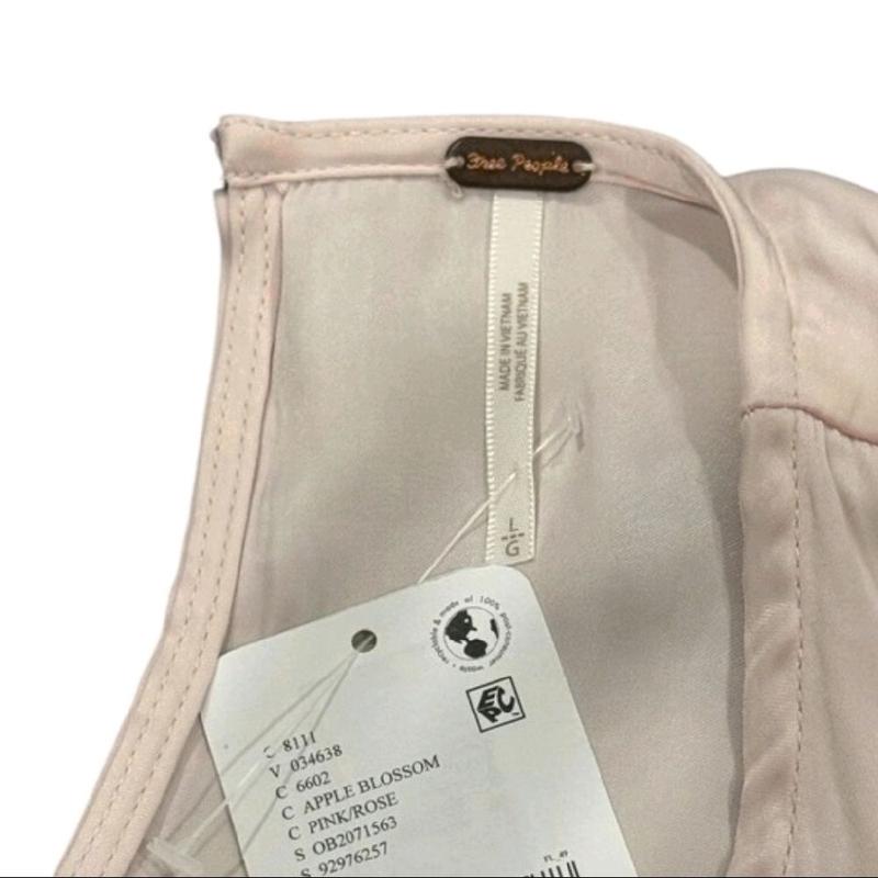 Free People Aarabella Satin Top Blush Pink Long Sleeve Blouse with Back Lace-Up Detail Size S NEW