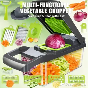 Upgraded 15pcs/Set Pro 15 in 1 Food Chopper Multifunctional Vegetable Slicer with AdjustableCutter and Container Onion Mincer with Multiple Interchangeable Blades Kitchen Gadgets Home Essentials