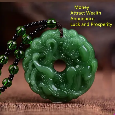 1pc Green Jade Hand-Carved Pixiu Dragon PendantNecklace Wealth Attraction Protection AuspiciousAmulet Unisex Lucky Jewelry Christmas BirthdayGift