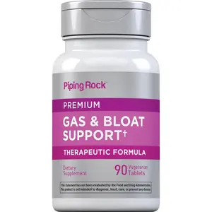 Piping Rock Bloat & Gas Support for Men & Women | 90 Tablets | Extra Strength Pills | Supplement with Enzymes, Turmeric, Ginger & More | Non-GMO & Vegetarian Formula