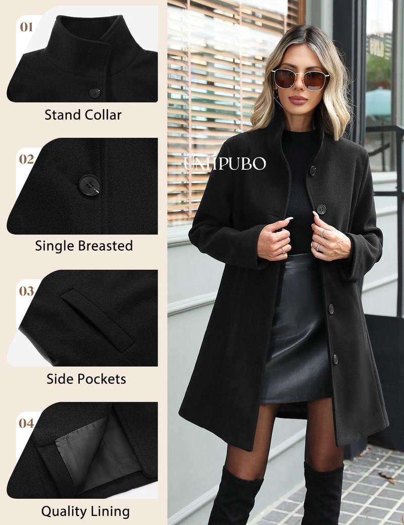 UMIPUBO Women's Winter Single Breasted Pea Coat Casual Stand Collar Overcoat Work Office Classic Jacket with Pockets UMIPUBO Women's Winter Single Breasted Pea Coat Casual Stand Collar Overcoat Work Office Classic Jacket with Pockets