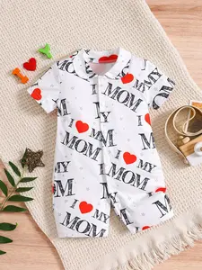 Newborn Baby Cute Letter Print Romper, Unisex Short Sleeve Jumpsuit, Casual Summer, Comfortable One-Piece Pajamas for Infants, Baby Clothing, Letter Print Bodysuit