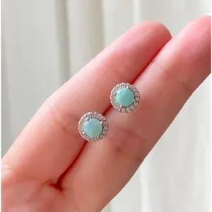 Round Cut Larimar Round Stud Earrings