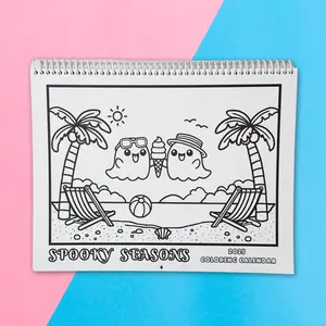 Spooky Seasons 2026 Wall Coloring Calendar for Kids and Adults Ghost Christmas Krampus Spooky Characters Coloring Calendar Stress Free Coloring Bold and Simple Calendar
