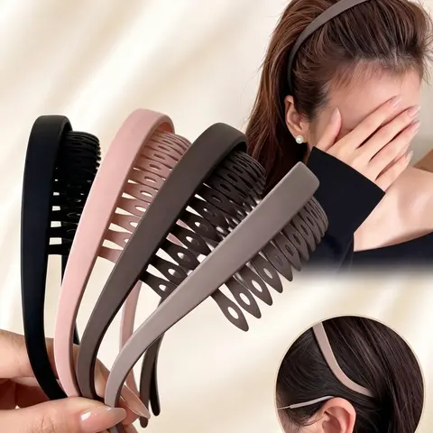 4-Pack Matte Textured Anti-Slip Hair Bands for Women, Non Slip Hairbands, Simple Versatile Daily Hair Accessories, Suitable for Washing Face, Makeup, Commuting & Hairstyle Styling