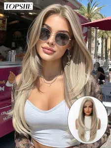 Topshe 13*6 HD Transparent Lace Front Wig, No Glue, Glueless Frontal Wigs, 26 Inch, Heat Resistant Synthetic Fiber, Comfortable Breathable, Suitable for Daily Wear