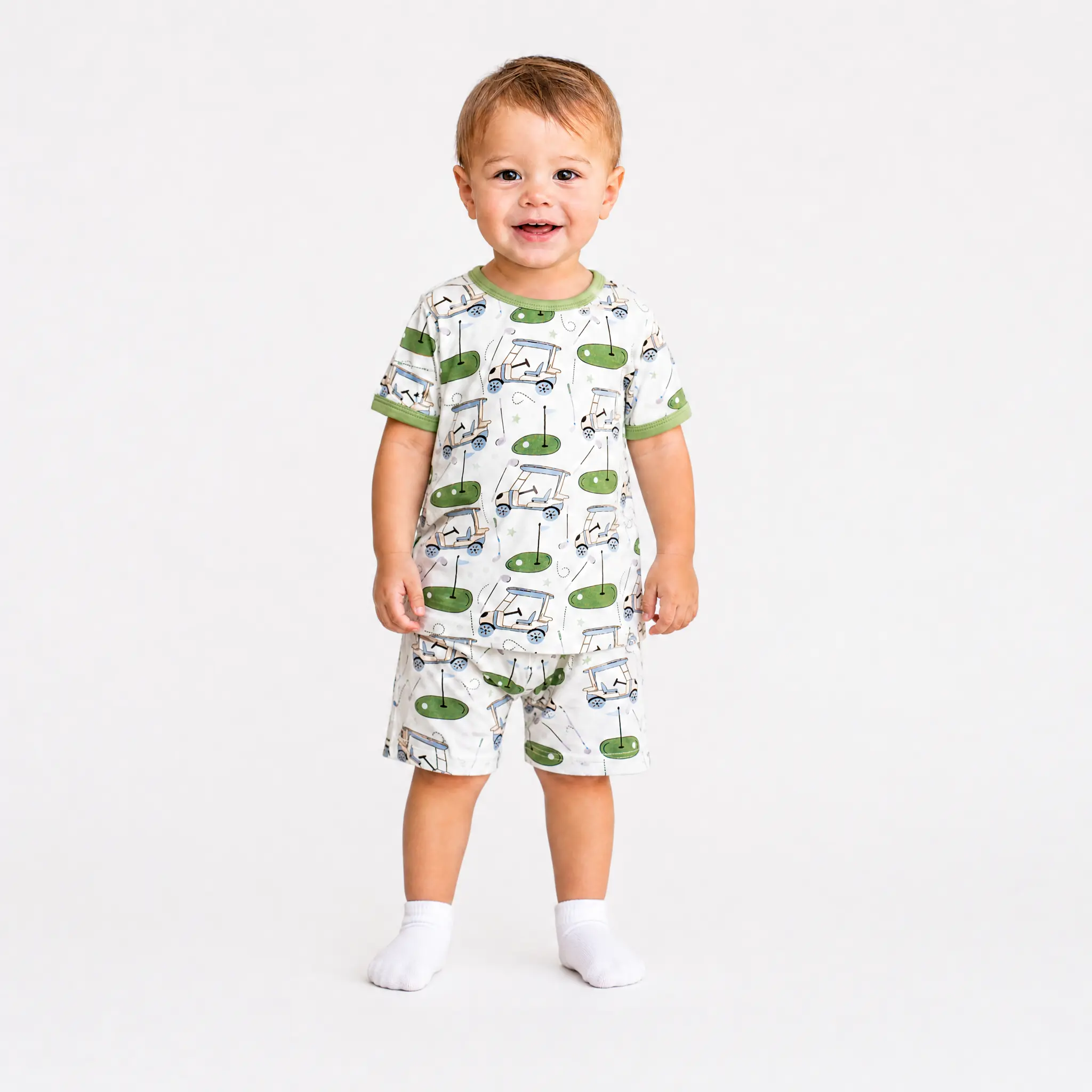 mossriver Toddler Pajama Sets, 2-Piece Short Sleeve Golf Print Bamboo Pajamas, Soft Sleepwear for Sensitive Skin, Bamboo Pajamas Toddler