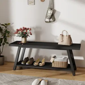 47" Rustic Wood Bench for Entryway or Bedroom End of Bed, Modern Farmhouse Indoor Wooden Bench with 2 Tier Storage, 440Lb. Capacity, Simple Assembly