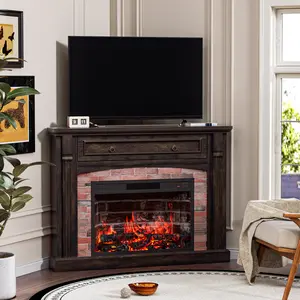 【2 Packages Shipping】AHB Corner Electric Fireplace TV Stand with Heater, Wooden Mantel Entertainment Center & Media Console for Living Room, Remote Control, Adjustable Realistic Flame, Efficient Heating for Warmth, Home Theater Gaming Setup
