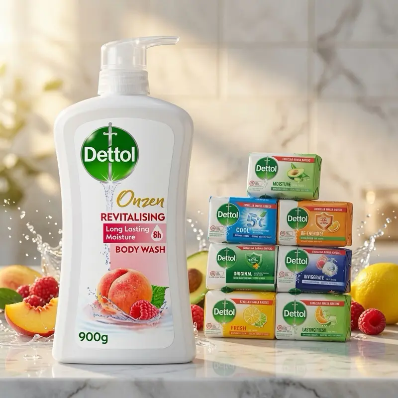 Dettol Antibacterial Bodywash, Peach & Raspberry Scented Hydrating Cleanser for Body Care, Revitalising Long-Lasting Moisture, 900 ml Aroma Fresh Skin Bath & Shower Product