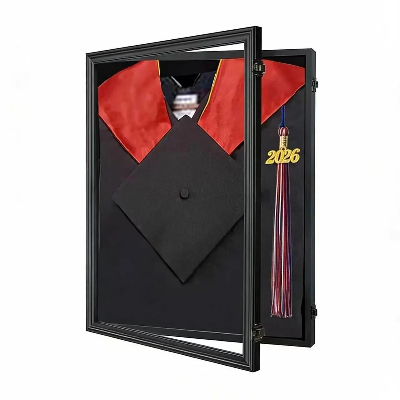 CRDC Graduation Shadow Box - Graduation Gown Display, Wall-Mount Lockable Graduation Display Frame with Acrylic Glass Door for Graduation Keepsakes, Cap and Gown, Dioplma, Black