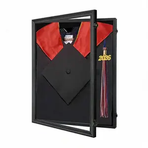 CRDC Graduation Shadow Box - Graduation Gown Display, Wall-Mount Lockable Graduation Display Frame with Acrylic Glass Door for Graduation Keepsakes, Cap and Gown, Dioplma, Black