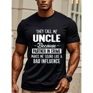 Unisex Crew Neck Graphic T-Shirt, "They Call Me Uncle" Partner-Inspired Design, Uncle Birthday Gift, Short-Sleeve Cotton Fabric, Loose Regular Fit, Moisture-Wicking, Menswear, Summer Outdoor Casual Wear