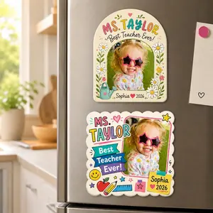 Custom Photo Acrylic Magnet – Personalized Teacher Gift Magnet, Kids Photo Magnet, Best Teacher Name Gift, Back to School Decor