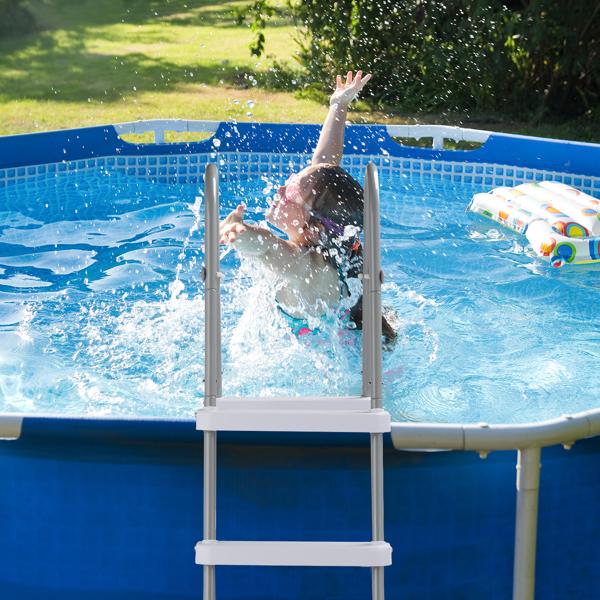 4-Step 52in Above Ground Pool Ladder - 300LB Capacity, Iron Grey Frame & White Steps, Fits Pools up to 52in