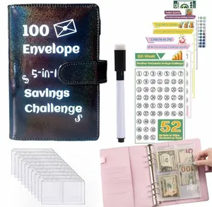 Shining Silver 100 Envelope Challenge Binder, 5-in-1 Budget Planner with 5 Diverse Saving Challenges, Enhancing Financial Planning for Valentine's Day, Children, Birthdays