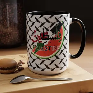 Palestine Watermelon Mug, Palestine Map, Arabic Calligraphy Coffee Mug.