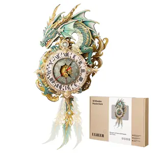 3D Puzzles for Adults Dragon Clock Crafts for Adults Wooden Puzzles Home Wall Decor Pendulum Clock with Roman Numerals Gift for DIY