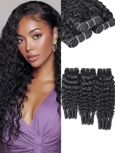 3PCS N-BC Natural Black Bouncy Curly Human Hair Bundles, Brazilian Hair Weave