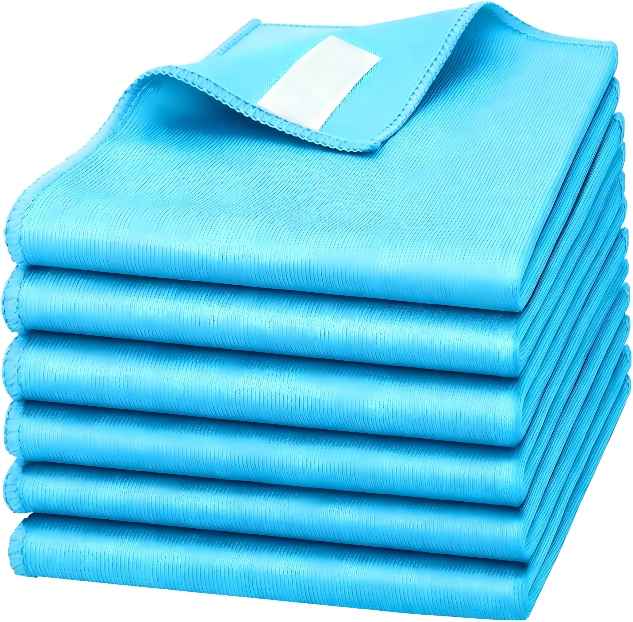 6-Pack Microfiber Glass Cleaning Cloths, 12 inches x 12 inches, lint-free, quickly cleans windows, glass, windshields, mirrors, and stainless steel, blue.