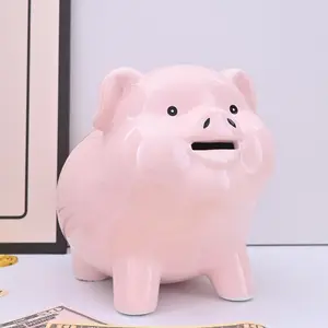 Ceramic Piggy Bank 8" for Adults - Girls Money Box, Boys Money Box, Kids Coin Bank & Tip Money Jar, Decorative Pink Ornaments