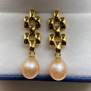 Freshwater Dangling Peach Drop Pearl Earrings