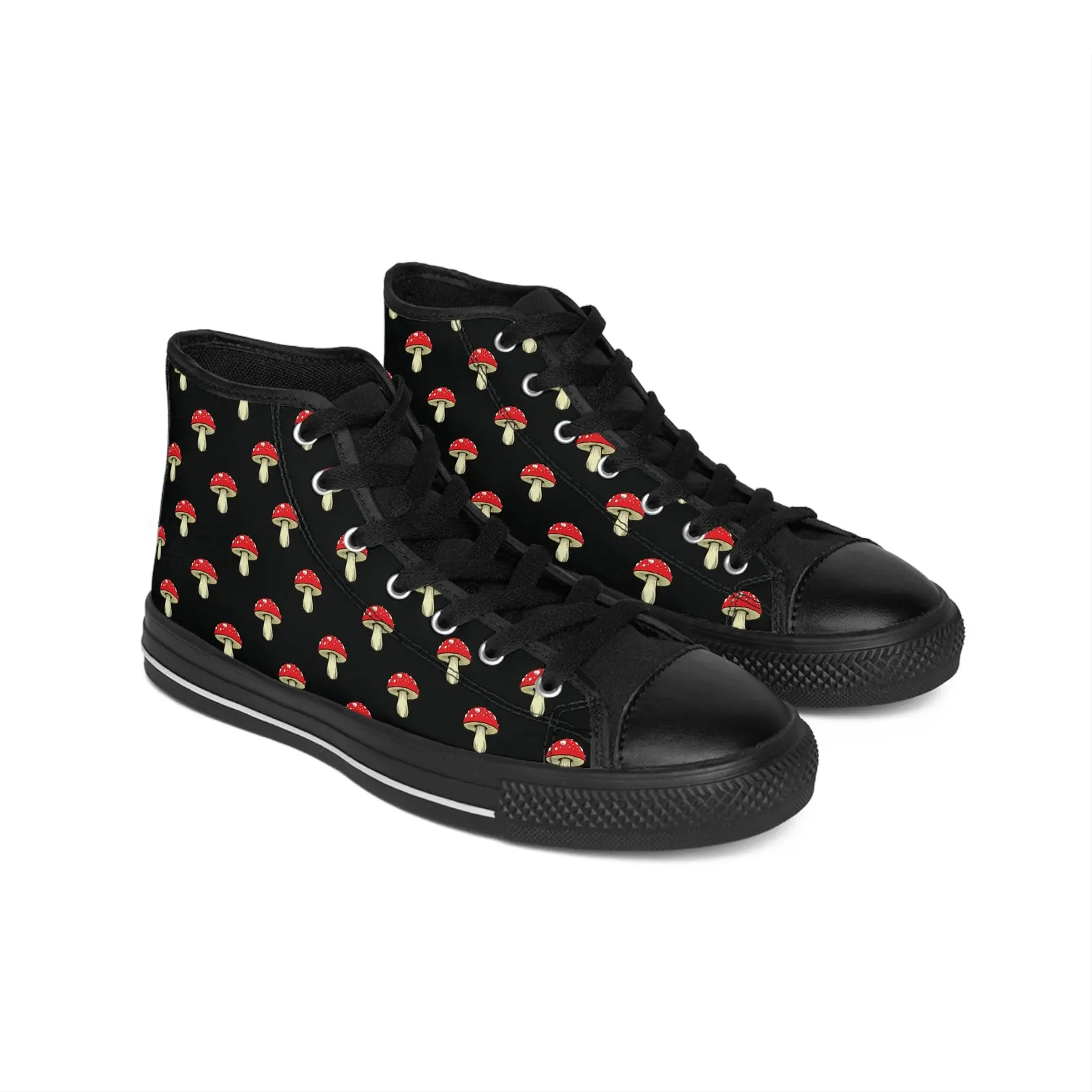 Mushroom Print High-Top Sneakers, Trendy Footwear, Unique Gift for Him, Fashionable Shoes, Casual Style Sneakers
