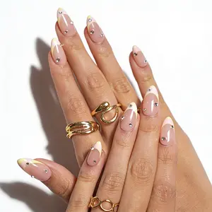 Strawberry Matcha Nails - Glossy Nude Base with Strawberry Pink & Matcha Green Tips, Subtle Crystal Accents, Comfortable & Lightweight, 100% Handmade, Includes Application Kit