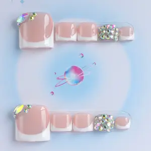 Nailsbysheccid, 10PCS Foot Covers, short square shape， 100% handmade, simple style, combined with French style, 3D, suitable for summer outings to wear, it is the best gift for girls! Comes with jelly glue, crystal sticks and twisting rods.