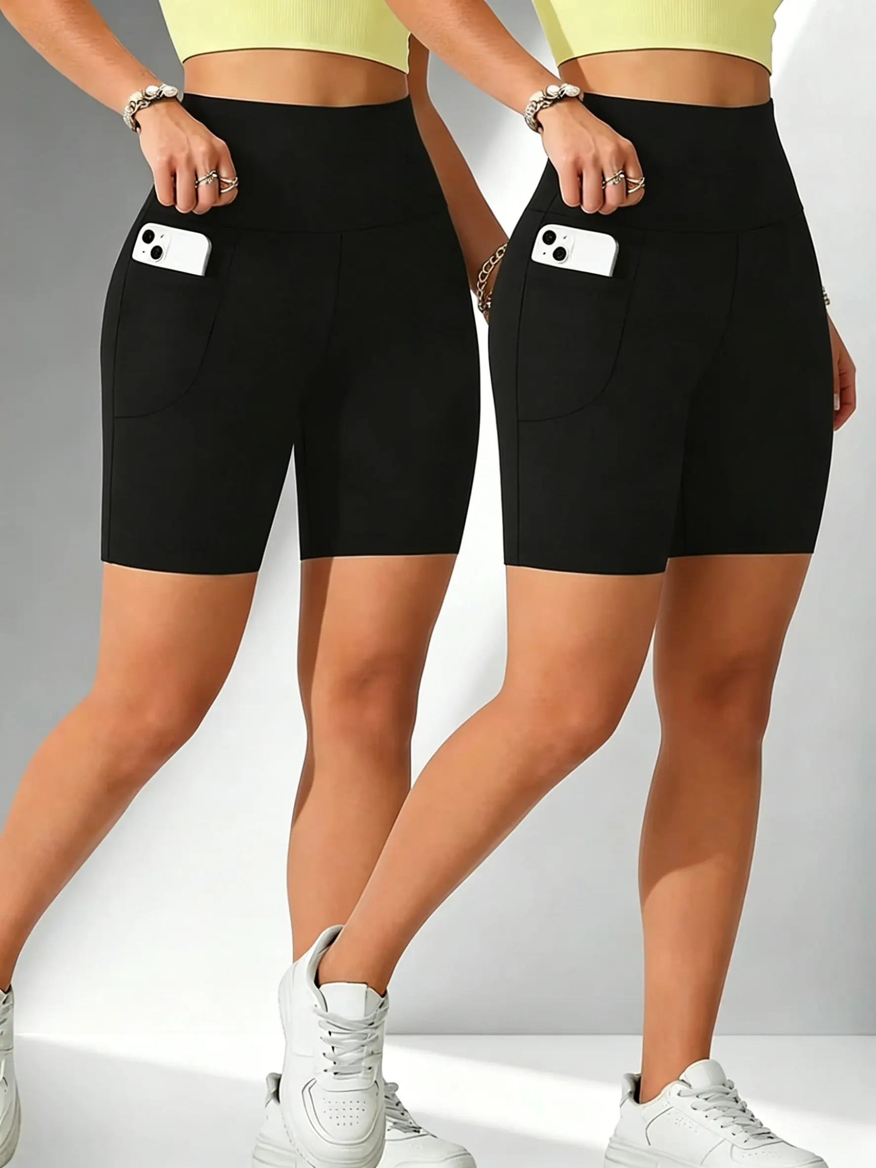 Two-piece Women's Sports Shorts, Fitness, Yoga, Cycling and Running Sports Shorts, Made Of Elastic Fabric, Quick-drying and Opaque, High-waisted Sports Shorts for Spring, Summer and Autumn, Outdoor Sports Shorts, Casual and Daily Wear Shorts