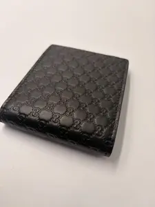 Pre-owned GUCCI LEATHER Small Leather Goods Micro Guccissima black Fold Wallet [1U]