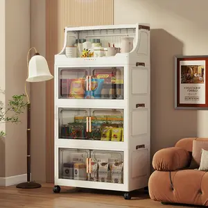 46cm Front Long Storage Cabinet, 2-6 Layer Side Width Adjustable, Magnetic Door, Toy Organizer, Snack Cabinet, Mobile Design, Drawers