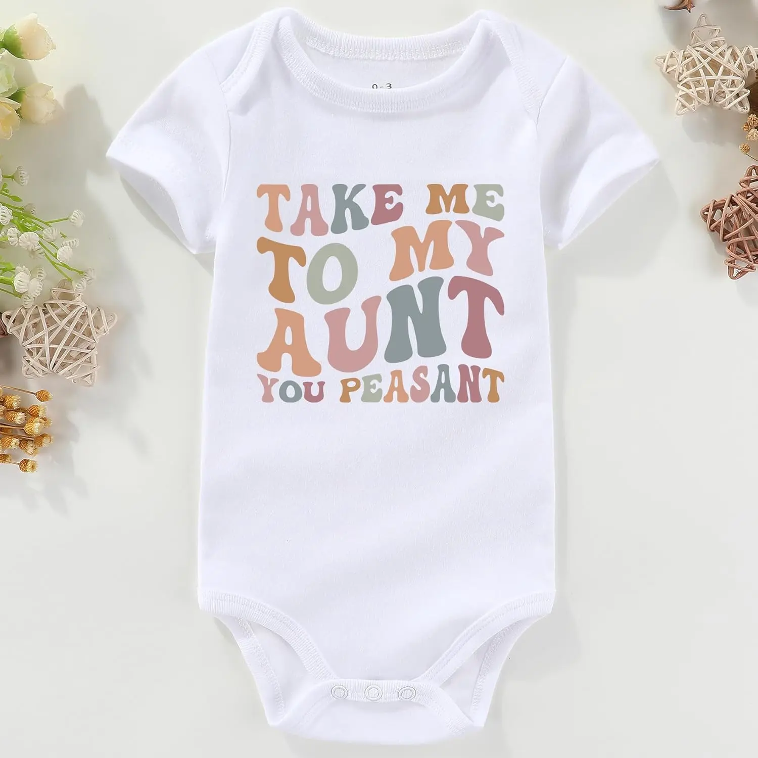 Unisex Kids' Cotton Fun Themed Bodysuits - Fitted All-Seasons Tops with "Take Me To My Aunt", "You Peasant", "Auntie Loves Me" Sayings, Button Design, Cotton Bodysuits, Crew Neck Bodysuit, Infant Bodysuit