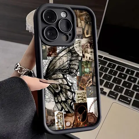 Retro Butterfly Protective Soft Casing for iPhone 17,16 Pro Max,16 Plus,15 Plus,14,13,12,11,Air,XR,XS Plus - Durable TPU Soft Silicone, Anti-Drop Shockproof, Non-Slip Comfy Hold, Scratch-Resistant, Raised Lips Mobile Phone Accessory