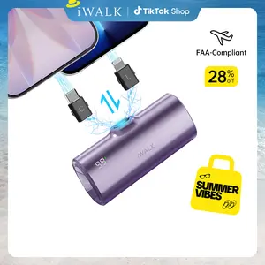 iWALK 5000mAh Portable Charger Power Bank, 20W PD Fast Chargeable Tech Accessory with USB Type-C & Lightning Plugs, Purple Silicone Case, LED Display, Durable Protection for iPhone 17-11 & Smartphones, Earbuds & Accessories, Summervibes Outdoor Use