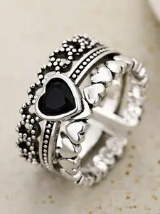 Vintage Heart Rings for Women, Stackable Wide Band Finger Ring, Fashion Promise Ring, Birthday Anniversary Gift, All Seasons Jewelry for Her