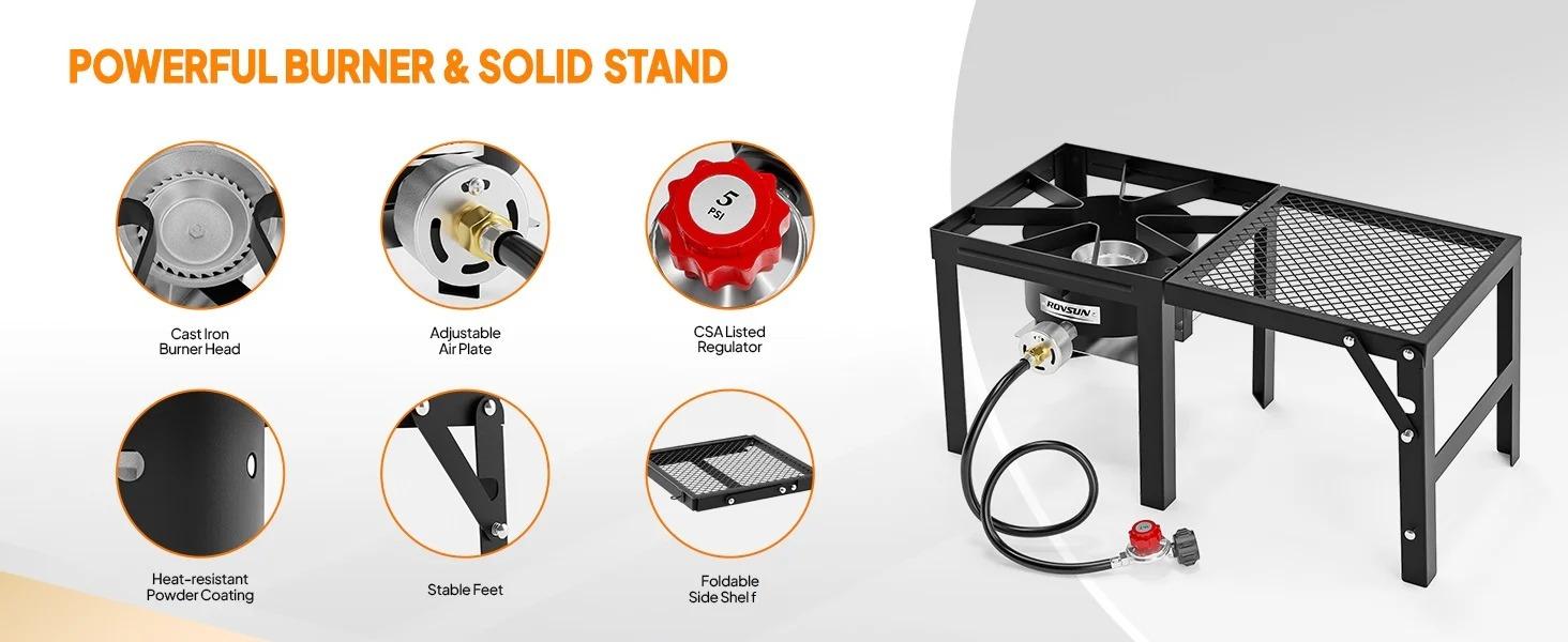 [FLASH SALE] ROVSUN 1-Burner 100000 BTU Camping Propane Stove with Foldable Side Shelf