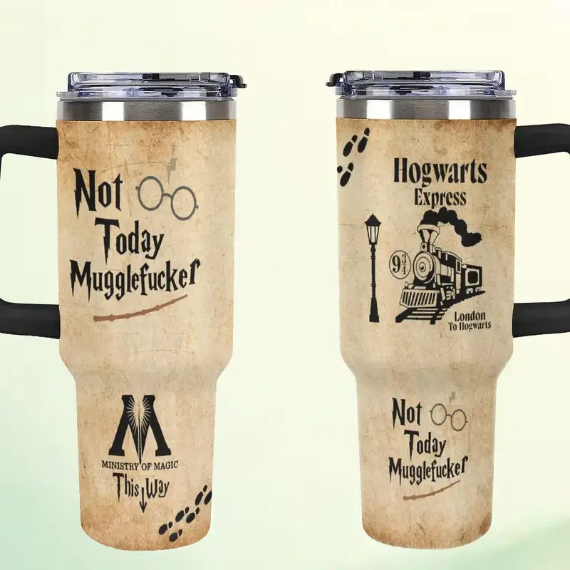 [Gift box & Starw] Wizard 40oz Tumbler Gift for Wizarding Fans Not Today, Funny Magic World 40oz Tumbler Christmas Birthday Halloween Present for Fans Cute Fantasy Gift Book Lover Drinkware Magical Symbols Stainless Steel Cup