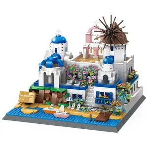 Santorini Island Creative Building Block Toy, Mixed Color Abs Material for Home Décor, Perfect Gift for New Homes & Birthdays, Ideal for Ages 12+